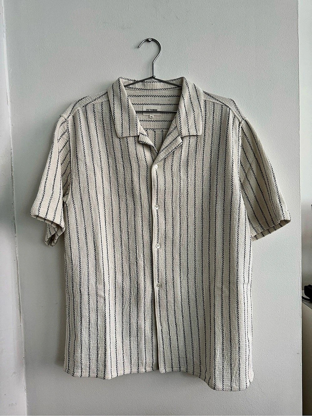 OCTOBRE Striped Short Sleeve Shirt in White & Gray XL Like New